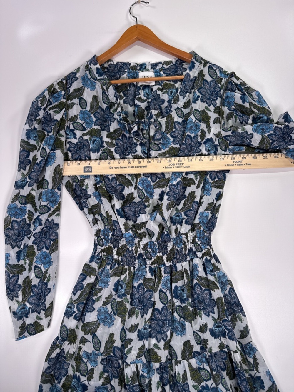 MISA Los Angeles Vida Maxi Dress Smocked Floral Lurex Blue Green L - Picture 16 of 16